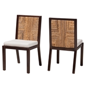 Baxton Studio Joana Modern Bohemian Dark Brown Mahogany Wood and Natural Abaca 2-Piece Dining Side Chair Set
